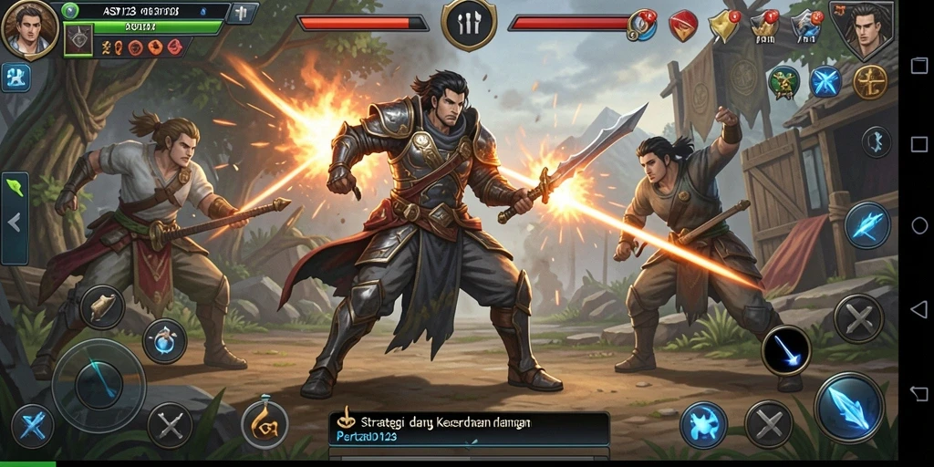 Tangkapan layar utama menunjukkan momen intens dalam gameplay Strategy.