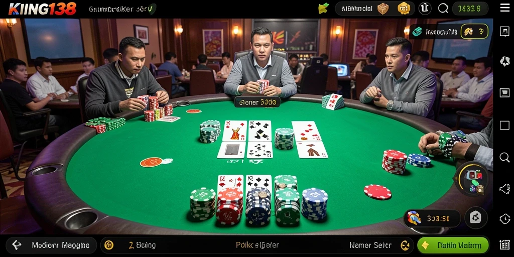 Screenshot gameplay menarik dari KING138 yang menunjukkan aksi poker seru.