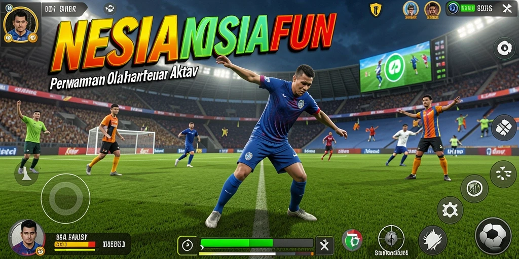 Screenshot utama NESIAFUN menampilkan momen mendebarkan dalam pertandingan olahraga.