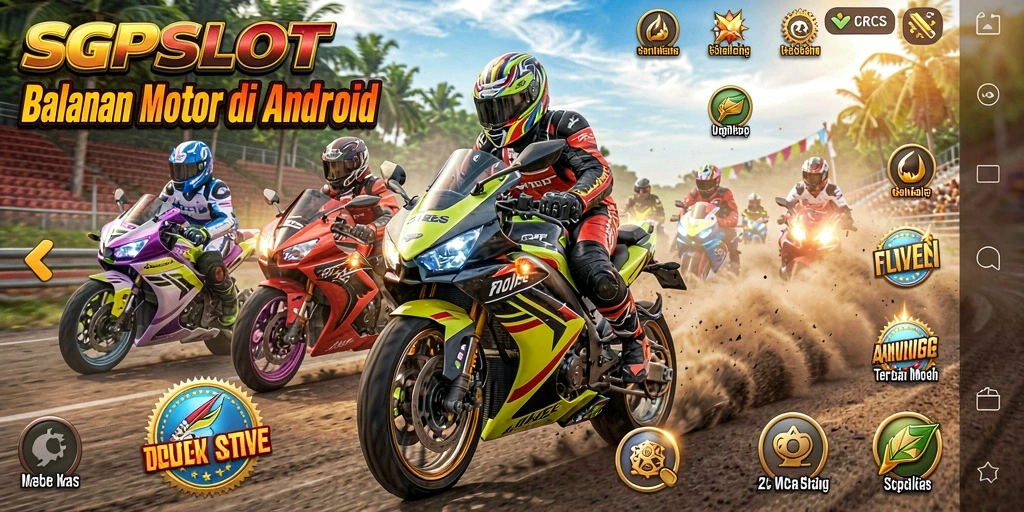 Tampilan gameplay mendebarkan SGPSLOT dengan balapan motor yang seru.